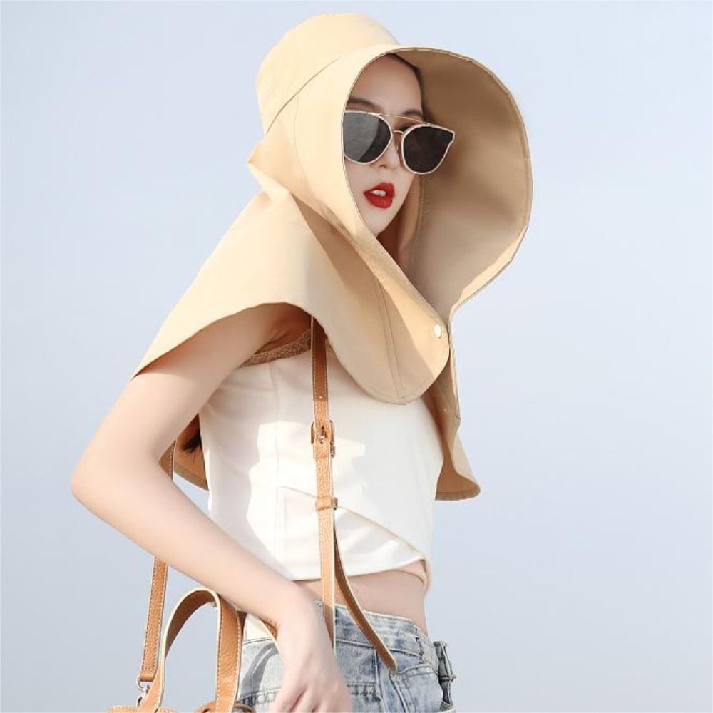 1x Sun Cap แบบพกพาคอป้องกันผ้าคลุมไหล่ดวงอาทิตย์หมวกปิดหน้าชาวประมงหมวกกับปุ่ม Snap Sun Surprise ของขวัญสำหรับแฟน