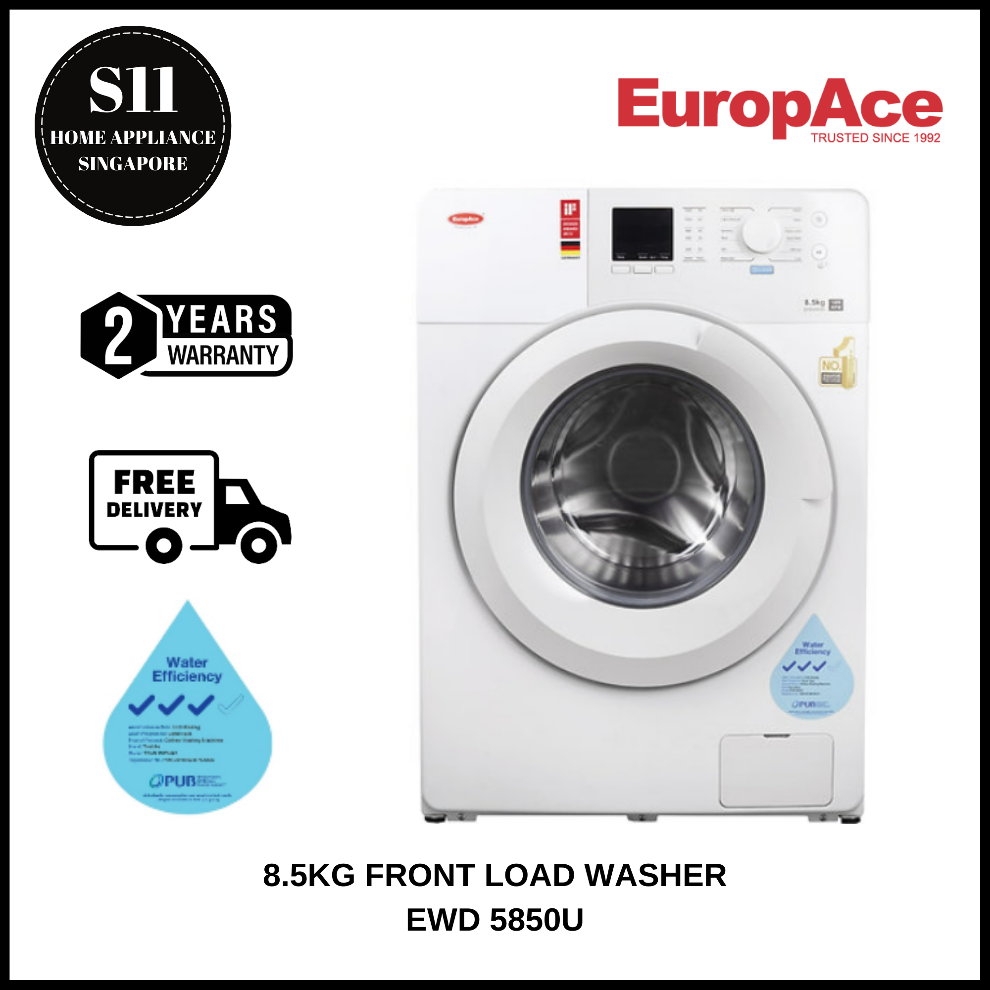 EUROPACE 8.5KG FRONT LOAD WASHER EFW5850S * DELIVERY WITHIN 3 DAYS * 2