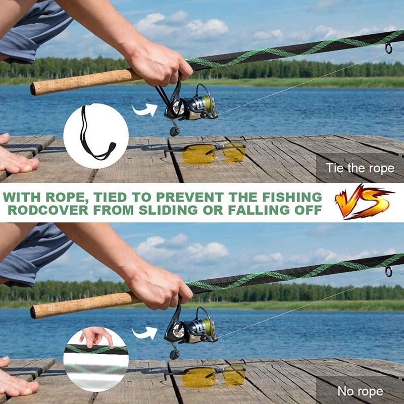 16Pcs Fishing Rod Sleeve Sock,Fishing Rod Cover Scalable Braided