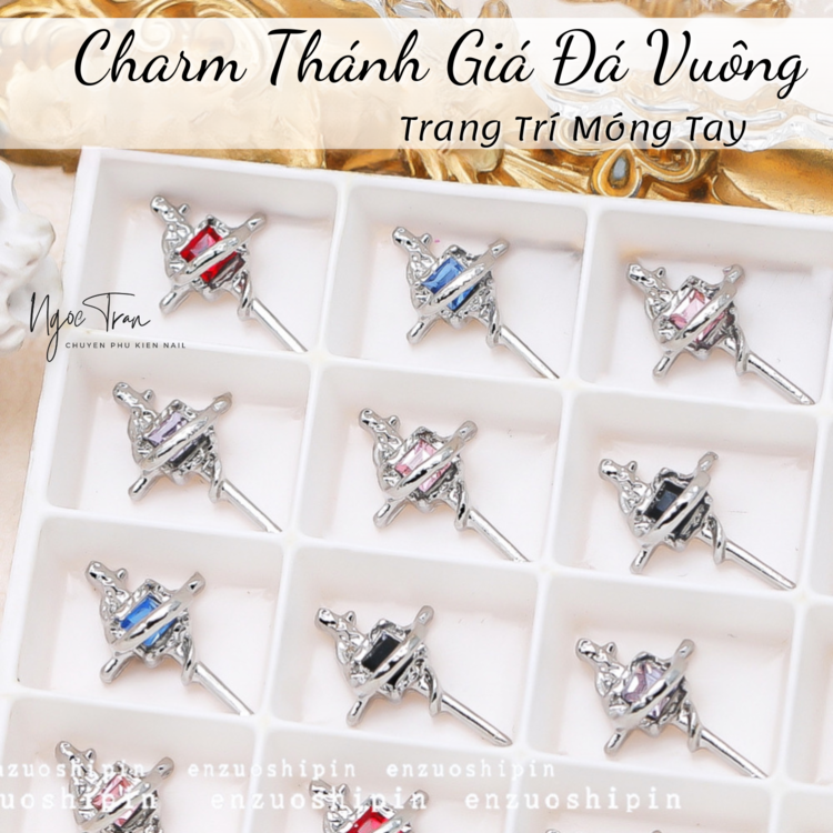 Charm Bạc Đính Đá Đủ Màu Trang Trí Móng Tay AB