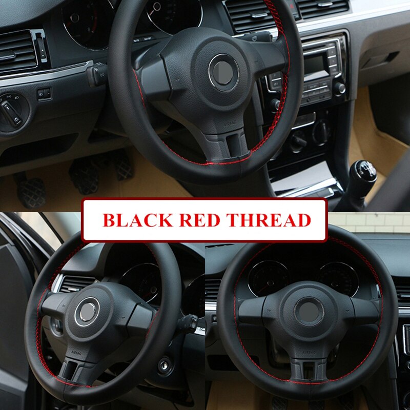 Black Leather Braided Infiniti Steering Wheel Cover For Fiat Punto