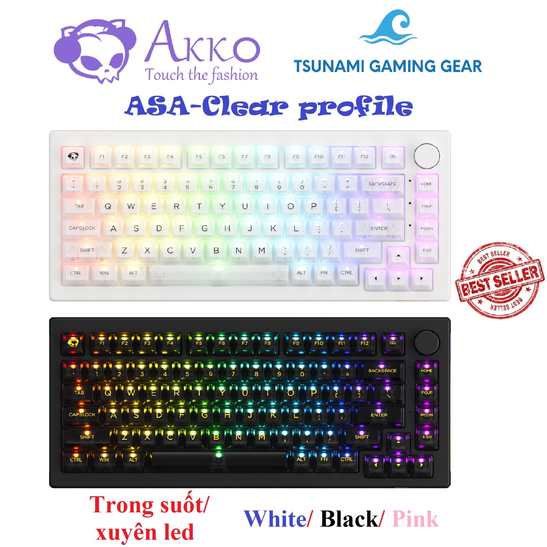 Bộ keycap trong suốt xuyên led AKKO ASA-Clear profile/ PC/ 155 nút