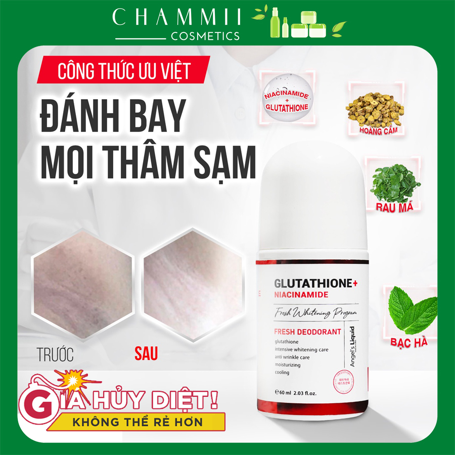 Lăn Nách mờ thâm, dưỡng trắng nách Angel Liquid Glutathione plus 60ml Korea