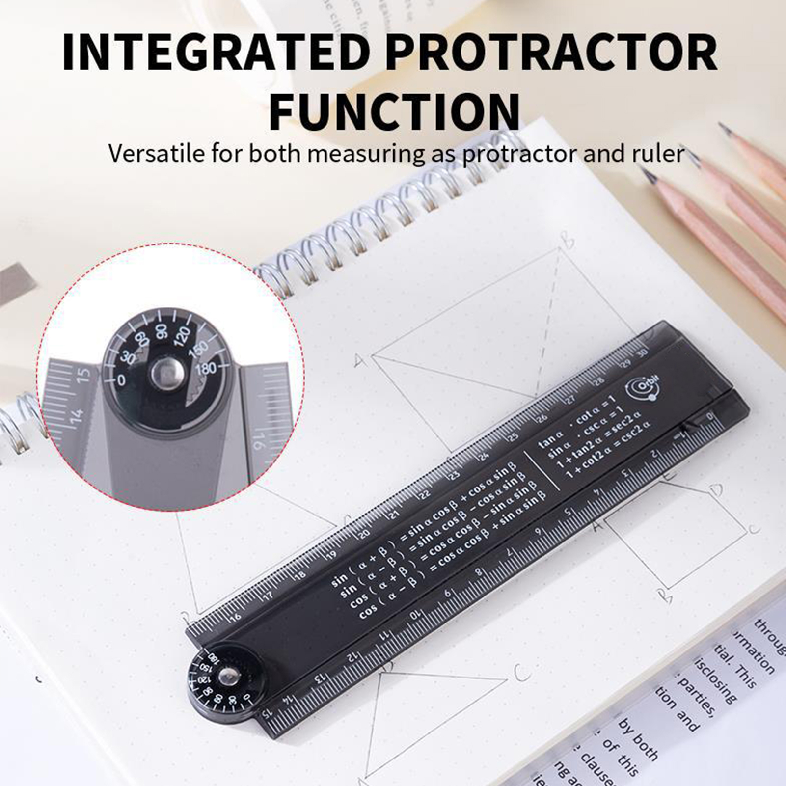 Folding Ruler Adjustable Transparent Ruler Flexible Portable Angle Measurement Ruler for School Home