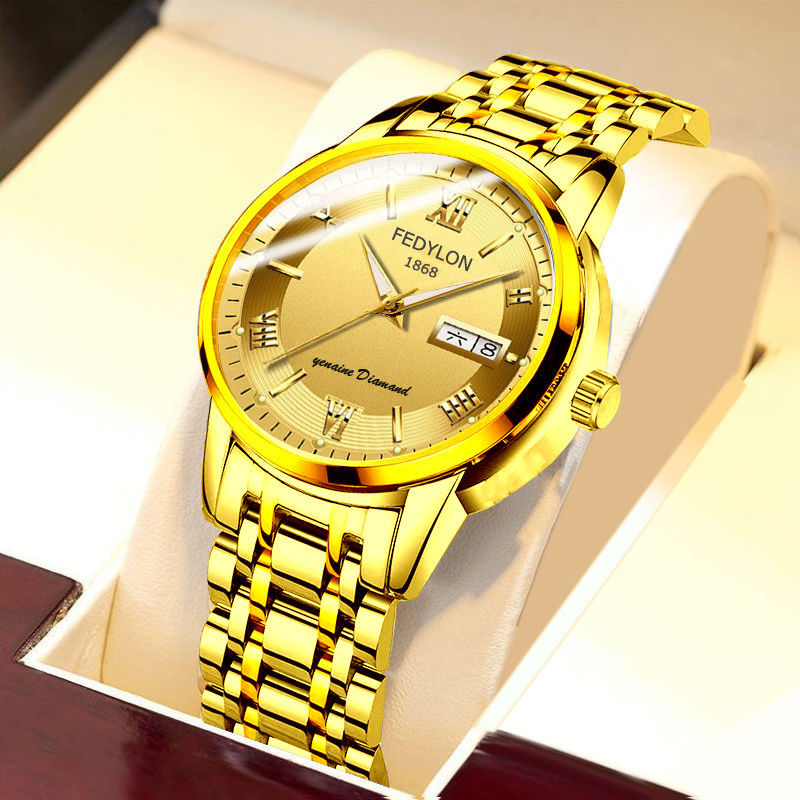 【Midsummer】Men's Watch New Swiss Original Dual Calendar Nightlight Waterproof Watch for Men Fashion Multifunctional Business Wristwatch Simple Casual Stainless Steel Strap Pointer Watch