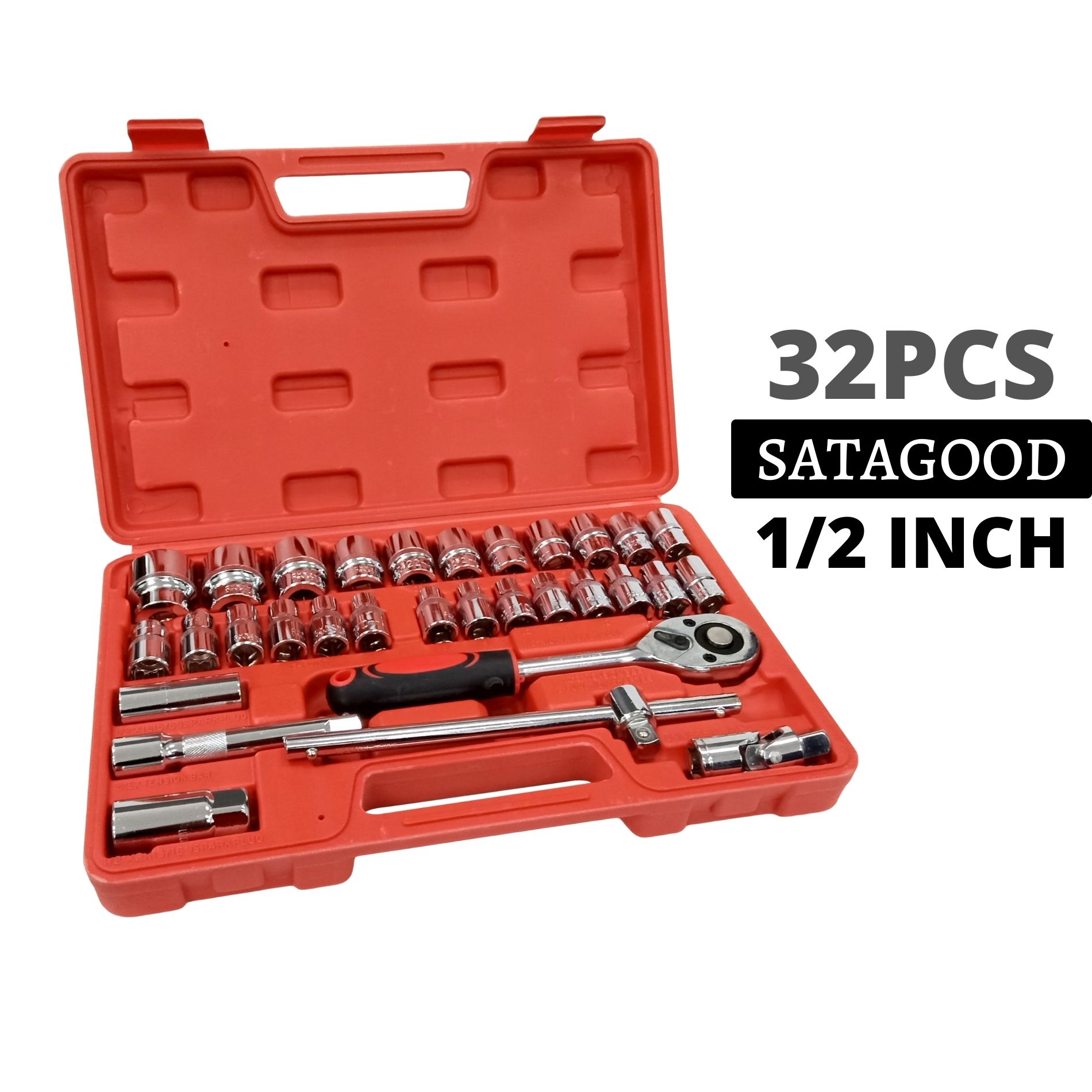 SATAGOOD G-10010C 44PCS 1/2 DR Socket Wrench Set Ratchet Box Set Socket ...