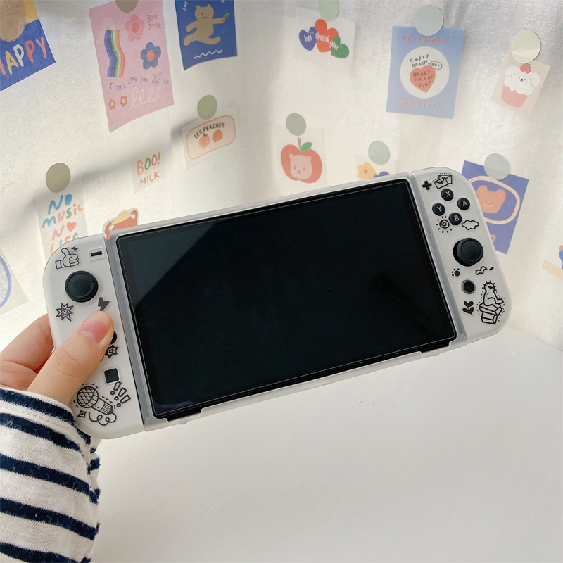 【Stylish】 Cute Cartoon Graffiti Game Console Protective Case For Nintendo Switch OLED Soft Silicone Protector Cover For Switch Accessories.