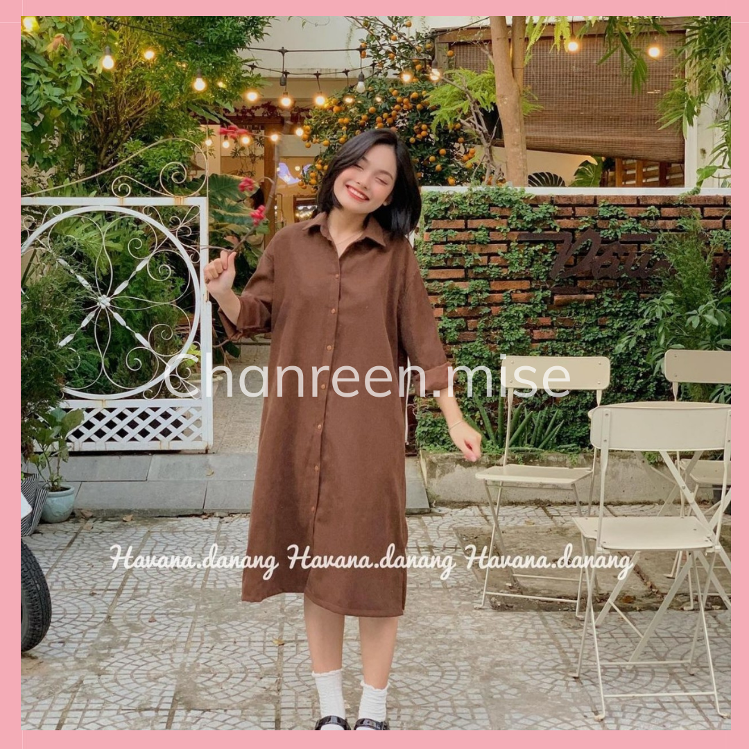 Váy sơ mi dài Quảng Châu CHANREEN [FREESHIP] Chất đẹp dầy dặn