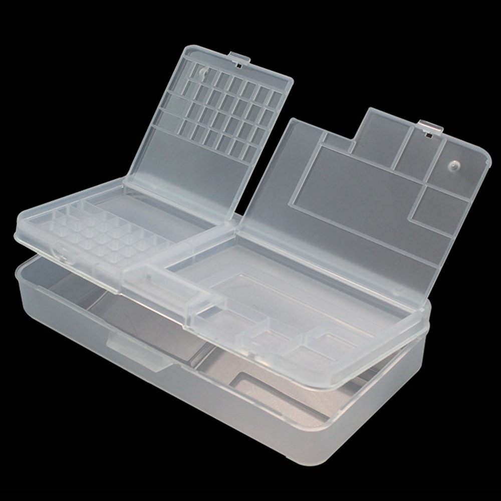 AAVGH PVC Flip Storage Box Two-layer Rectangle Mobile Phone Repair Storage Box High-capacity Component Tool Packaging Box for Mobile Motherboard/Small Screw/Component