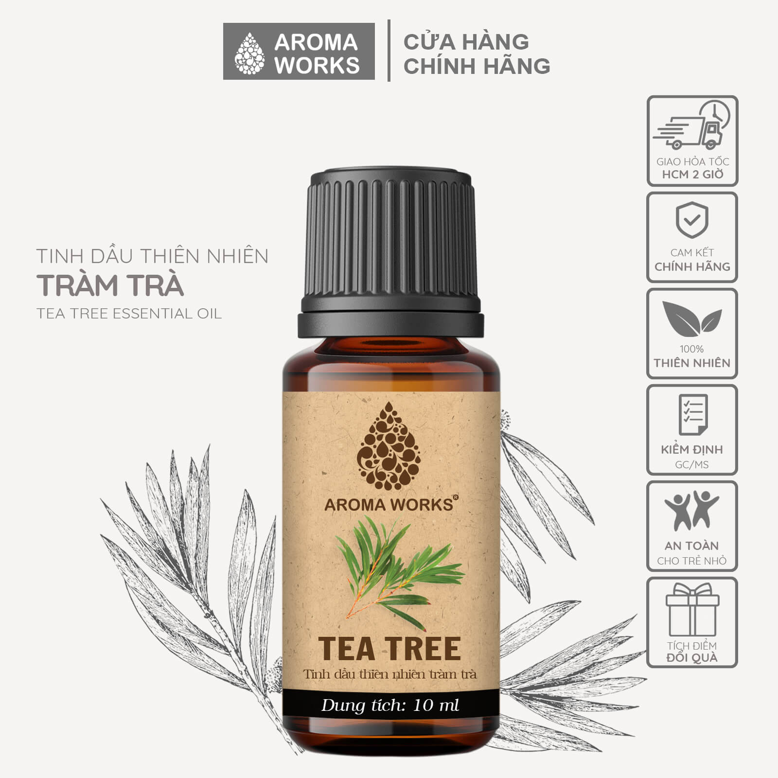 Tinh dầu tràm trà xông thơm phòng, đuổi muỗi, khử mùi aroma works tea tree