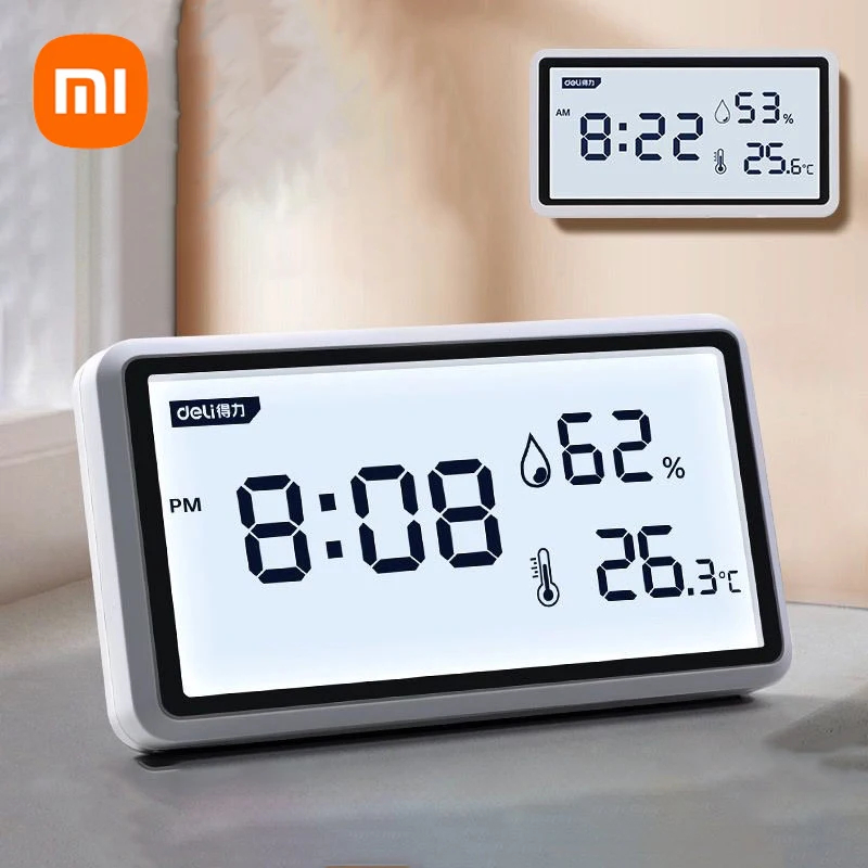 Xiaomi Deli Temperature Humidity Electronic Thermometers Hygrometer Weather Station LCD Display Clock Function High Precision 0.1℃ Long Battery Life- Ultimate Indoor Weather Monitoring Station