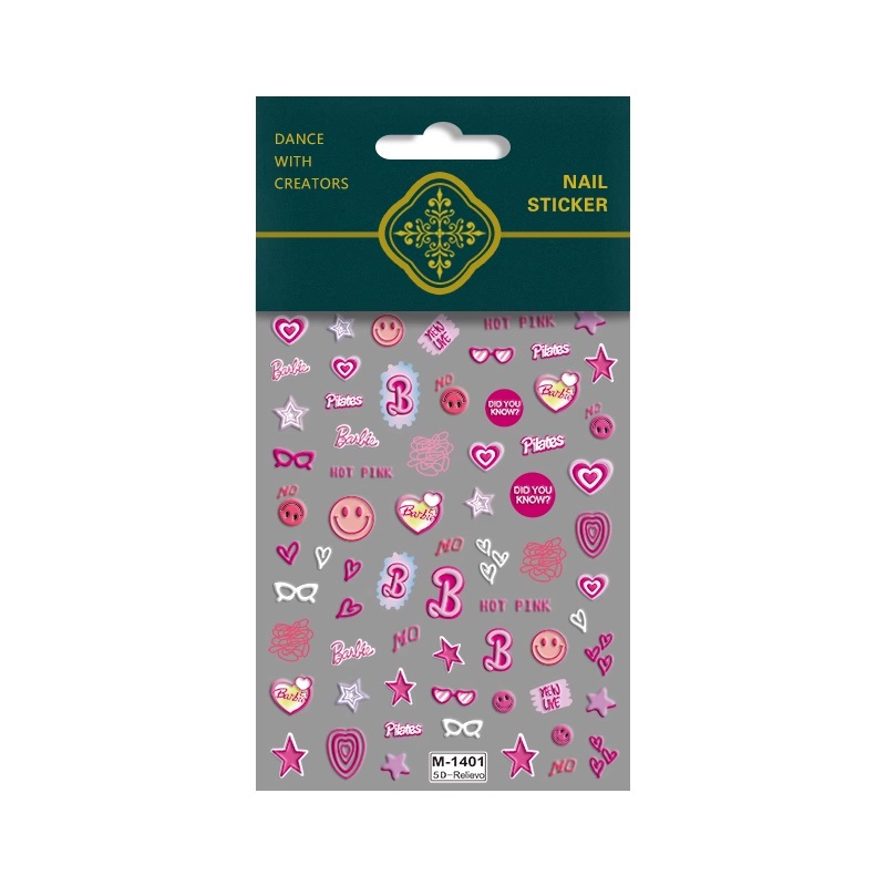 Sticker Lụa Nổi 5D | Barbie Hồng | Hình Dán Móng Tay