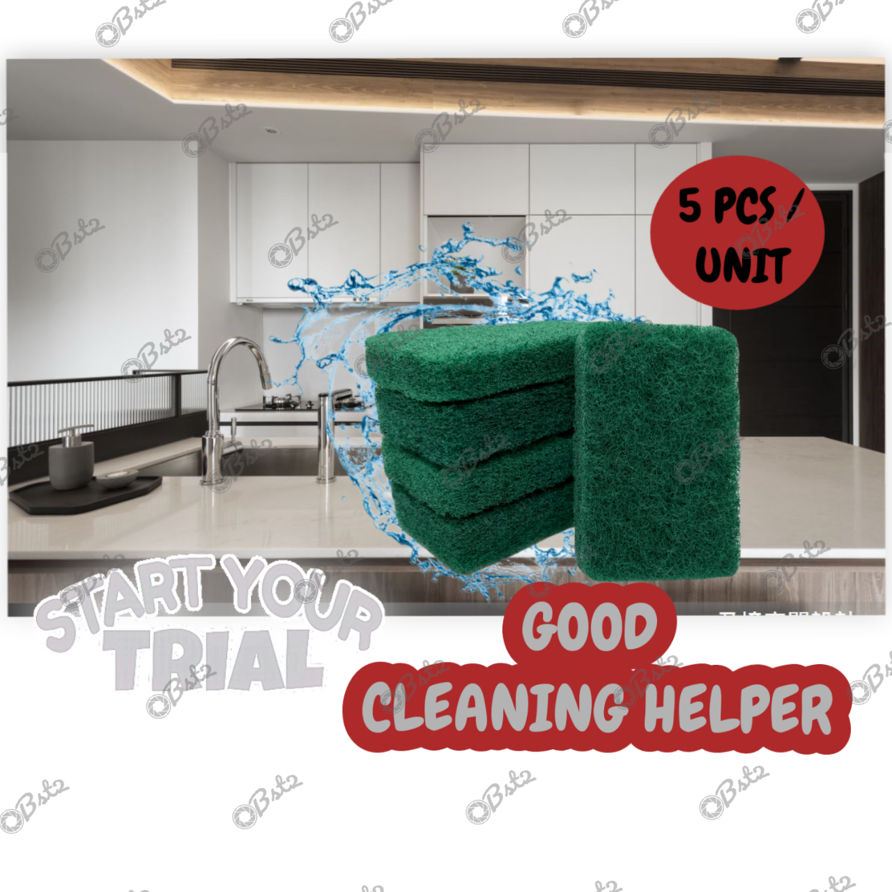 Scouring pad, Heavy Duty Household Cleaning, Green,1UNIT=5PCS (20MM