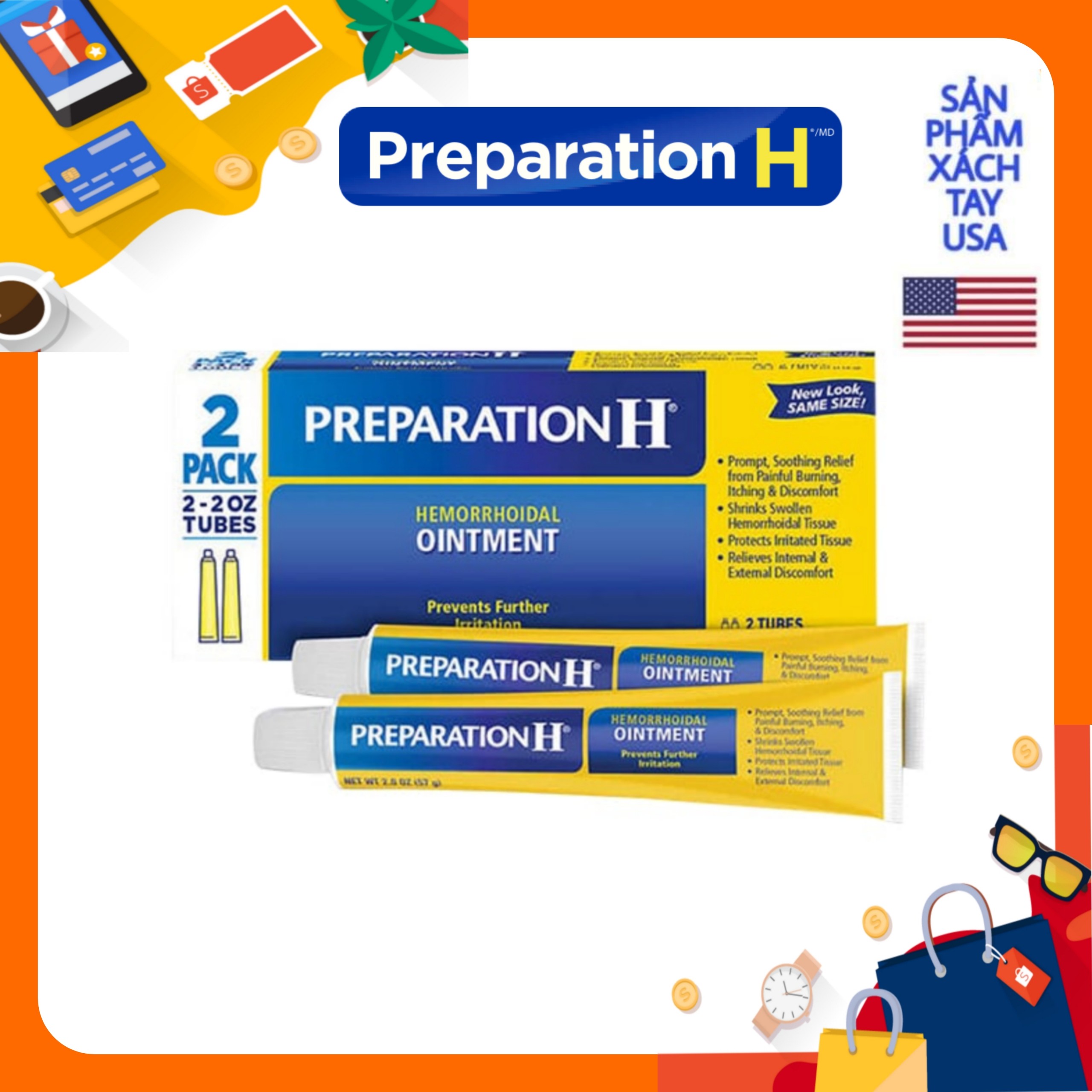 [HÀNG MỸ CHÍNH HÃNG] Kem bôi tr_ĩ Preparation H (2 tuýp)