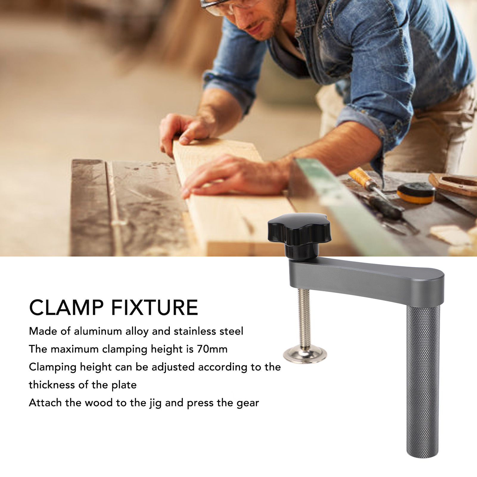 Hold Down Clamp Quick Acting Adjustable Woodworking Fast Fixed Clip Grey for Wood for Carpenter