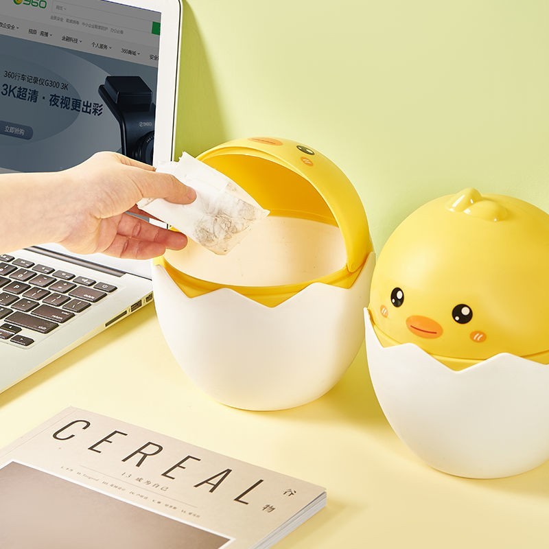 Thùng rác mini để bàn có nắp đậy hình gà con