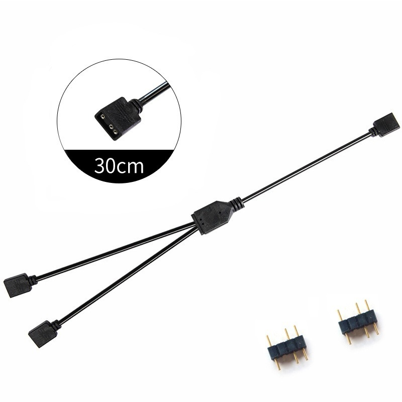 ZEPFJHE ARGB 5V 3-pin Verlengkabel – 1-naar-4 RGB Splitter, 33 Cm, Zwart, Voor MSI En Andere Moederborden, Adresseerbare LED-synchronisatie, Flexibele Kabel Routing