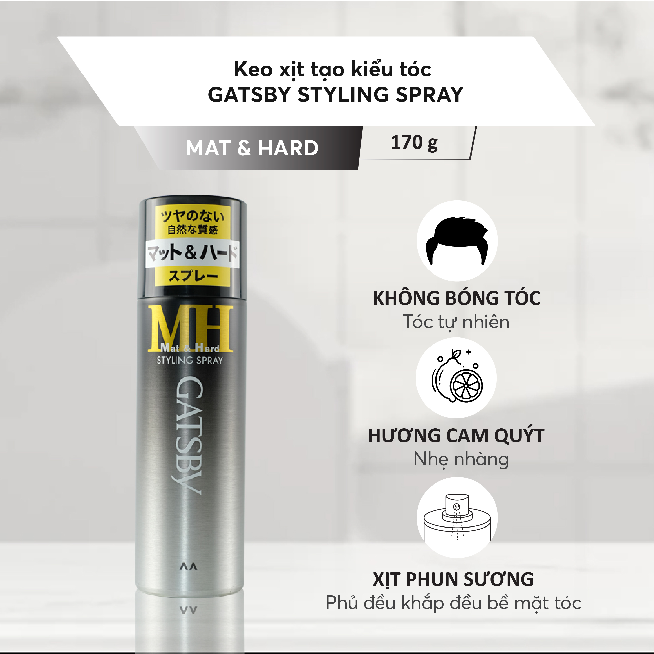 Keo Xịt Tóc Gatsby Mat & Hard Styling Spray 170g