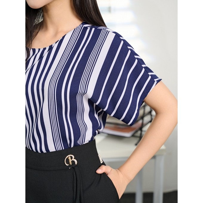 Áo sơ mi nữ lụa kẻ mát tay cánh dơi Orchid - BH2S366