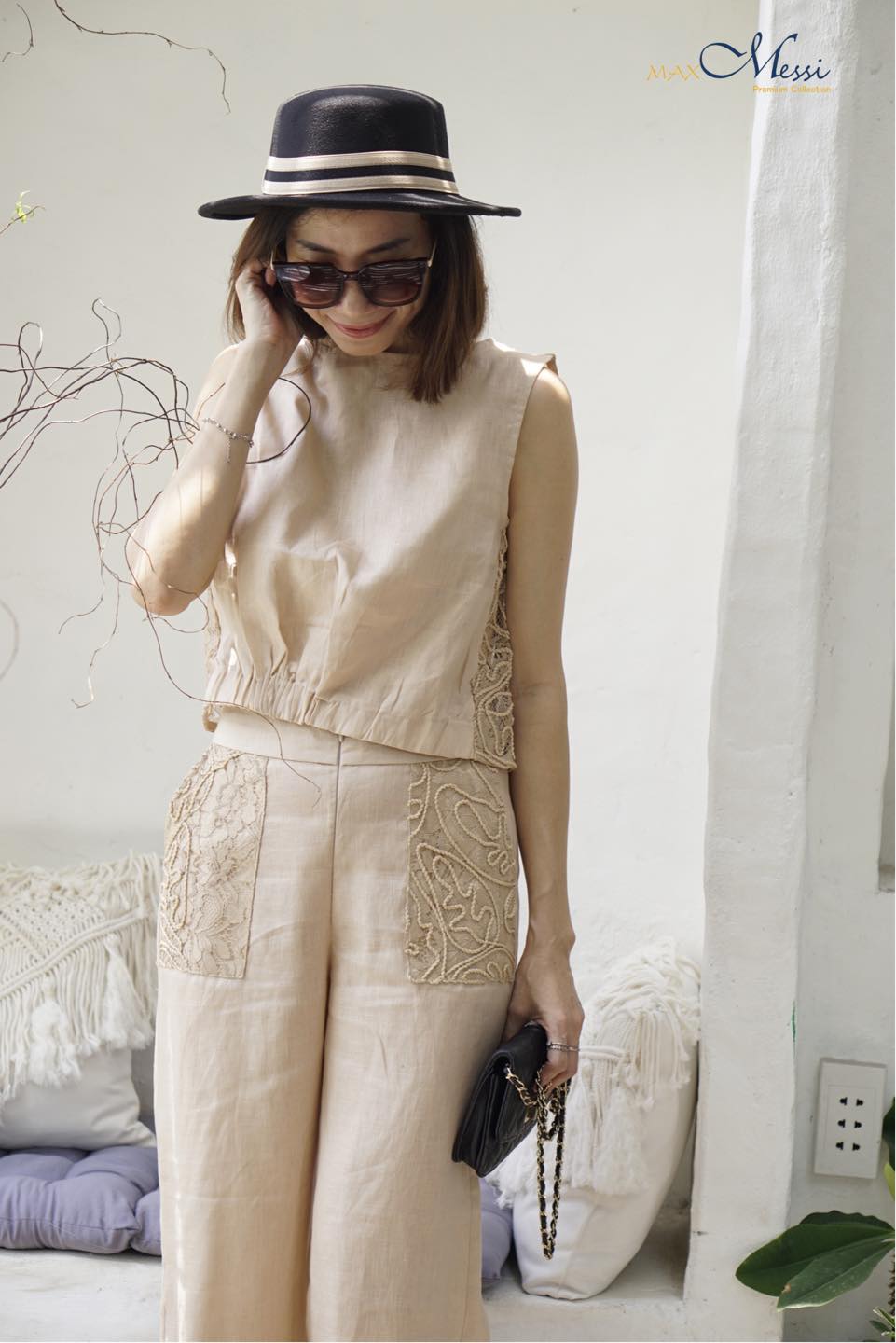 Quần linen phối ren PHOEBE - MaxMessi