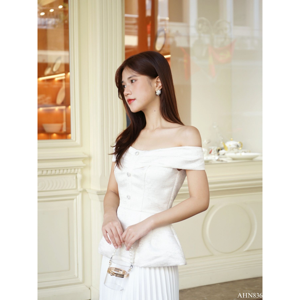 Áo trễ vai nẹp giả khuy peplum tiinstore ahn836