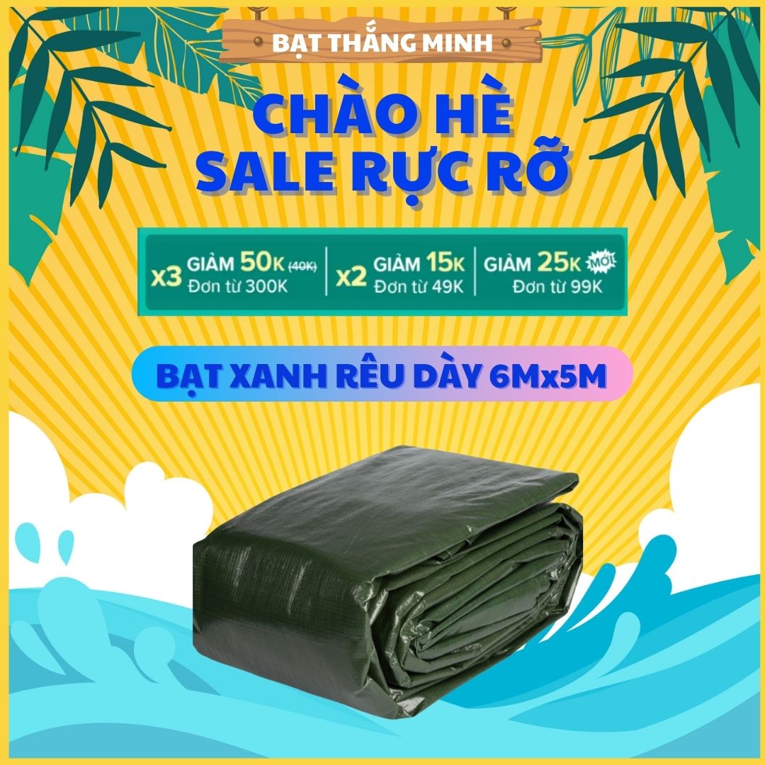 Bạt che nắng mưa, Bạt phủ xe tải kích cỡ 5mx6m Màu xanh bộ đội, dày, bền có may viền và khuyết hoặc tai bạt - Bạt Thắng Minh