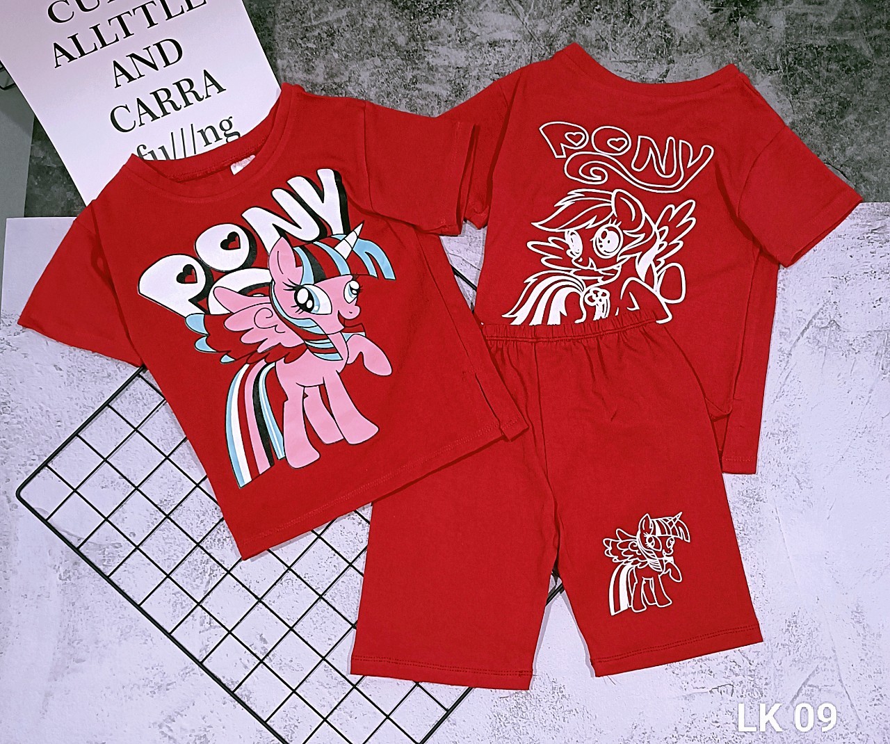 (21-40kg) Bộ thun coton ngố lửng bé gái size đại, hình in nét dễ thương (097-1)