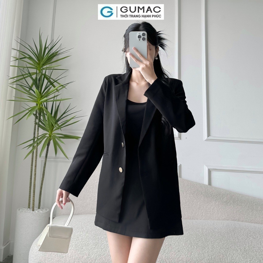[25-29.6 |Voucher 10-18%] Áo Blazer nữ dáng rộng may một lớp đính nút bọc có đệm vai thời trang GUMAC LOWE0306 - LOWF1015