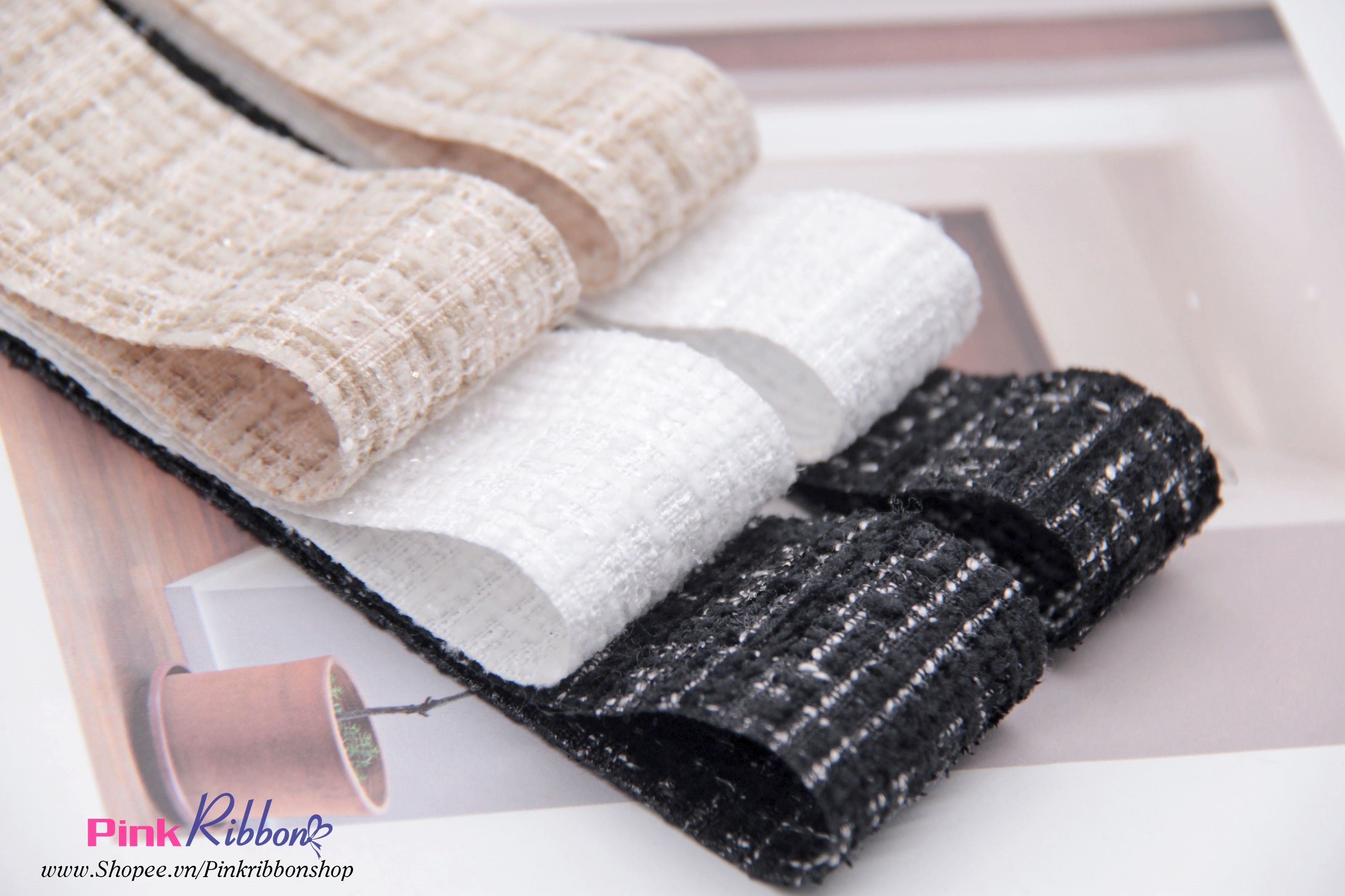 Ruy băng dạ tweed pha sợi kim tuyến