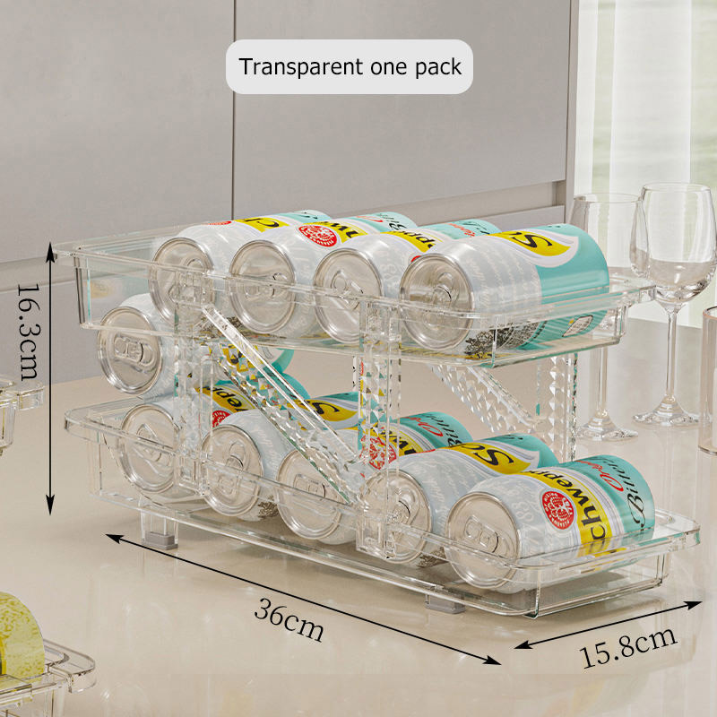 Retractable beverage storage box, automatic filling, transparent double-layer can storage rack, refrigerator Coke storage box