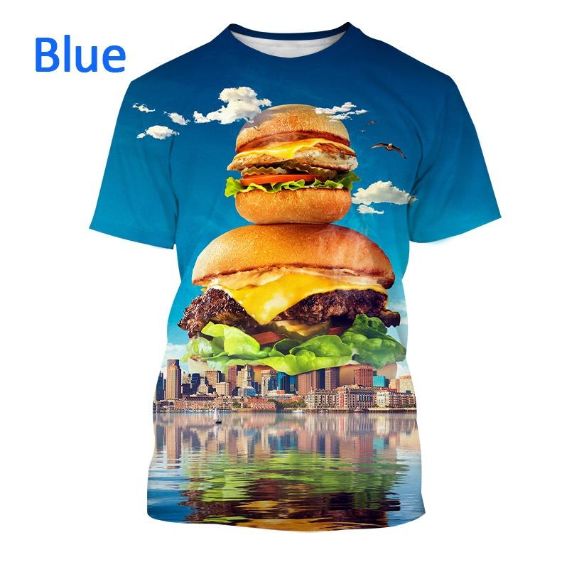 Food 3D Printing Hamburger T-shirt Unisex Trend Street Food Hip Hop Personality Casual Short Sleeve Food Pizza Funny Shirt