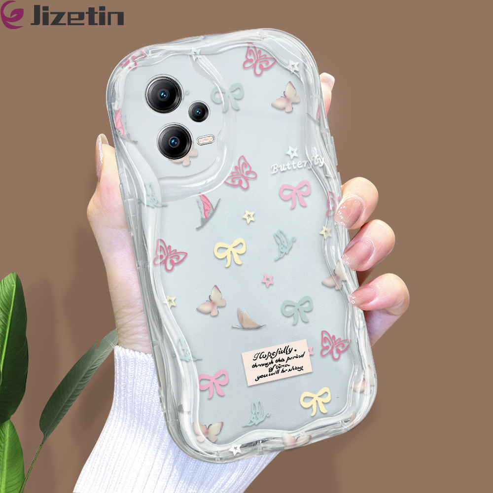 Jizetin for Xiaomi Poco X5 5G Redmi Note 12 5G Back Cover Colorful Bowknot Cream Wavy Edge Soft Silicone Phone Case. 