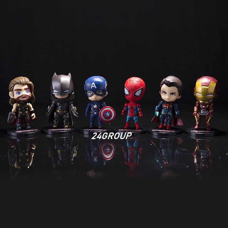 BỘ 6 CON MÔ HÌNH chibi CAO CẤP AVENGER MARVEL DR STRANGE IRON MAN SPIDER MAN CAPTAIN MARVEL Caption America THANOS