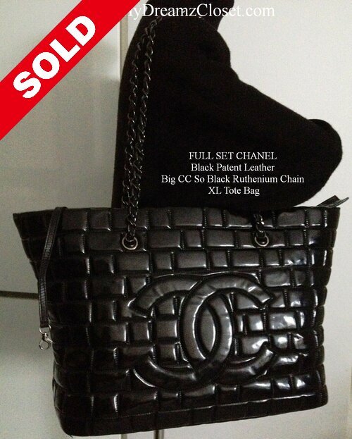 Sold - Full Set Chanel Black Patent Leather Big Cc So Black Ruthenium Chain  Xl Tote Bag | Lazada Singapore