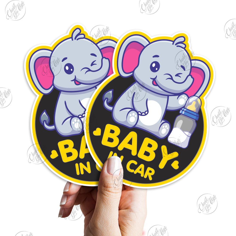 Combo 2 miếng dán Baby In Car hình con voi dễ thương