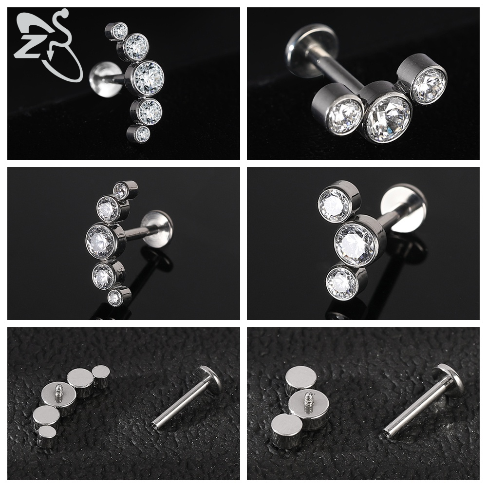 1 cái G23 Titan Bông tai đinh tán nhiều màu khuyên môi dạng đinh tán Zircon lập phương vành tai gờ bình tai Stud 16G Opal labret xuyên