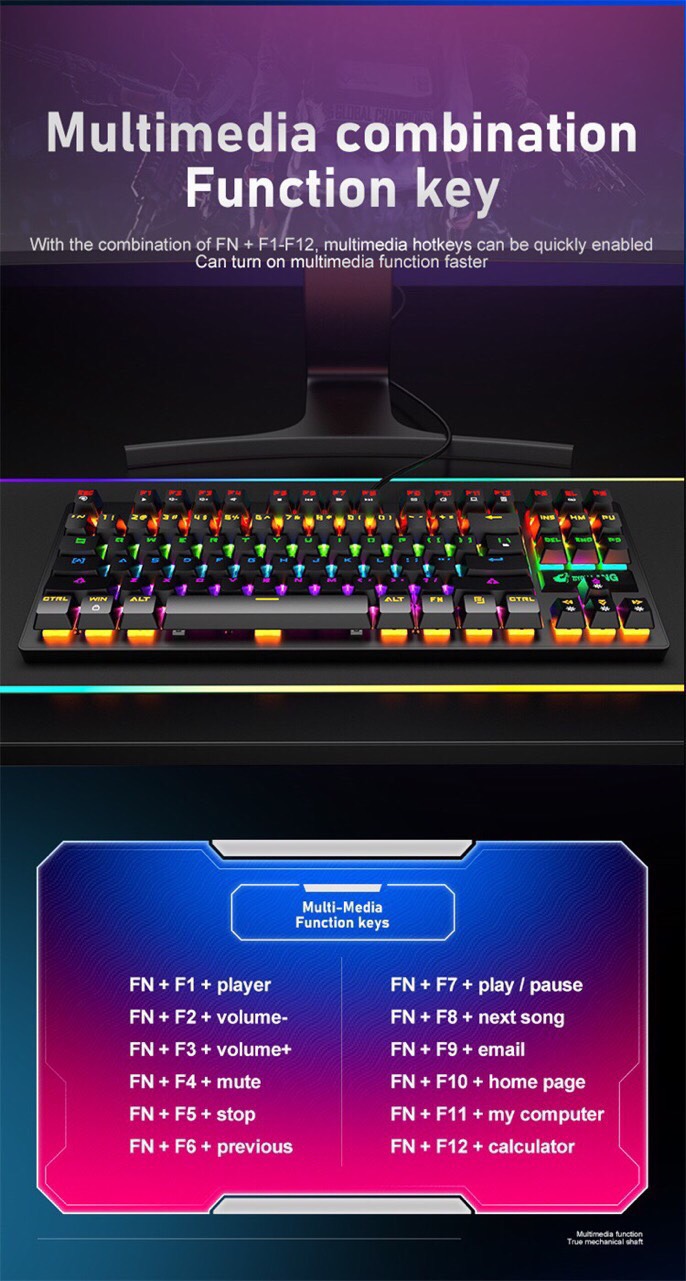 Bàn phím cơ K2 Pro Crack bản nâng cấp 2023 ánh sáng cầu vòng 7 màu, 10 chế độ nháy dành cho máy tính, laptop
