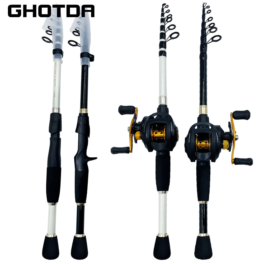 GHOTDA Short Telescopic Lure Fishing Rod Carbon Fiber 1.6/1.8/2.1/2.4M  White/Black Baitcasting Rod Fishing Tackle