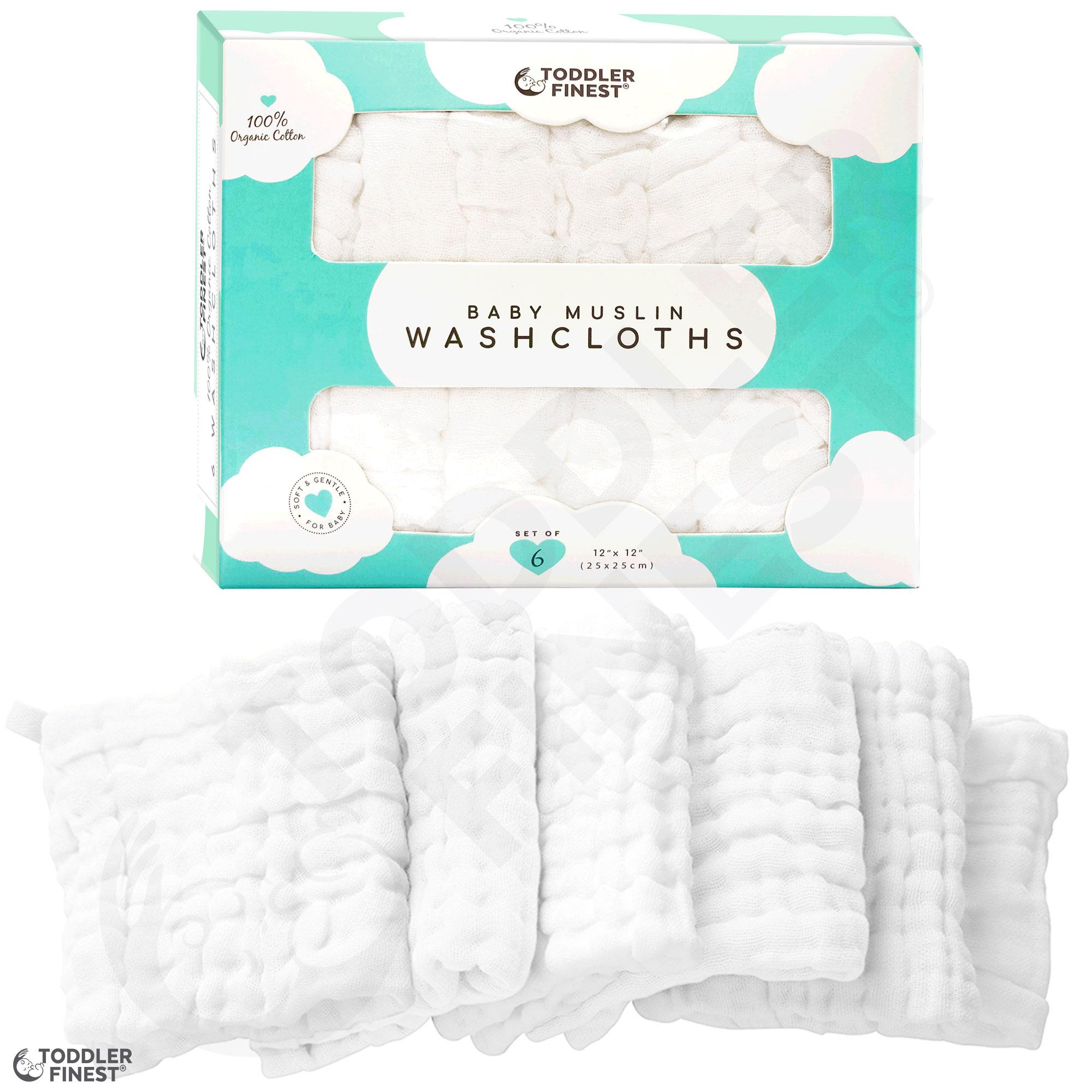 12x12 reusable wipes 6-pack muslin baby bath washcloth with Hook Baby Towels Best for Shower Gift 