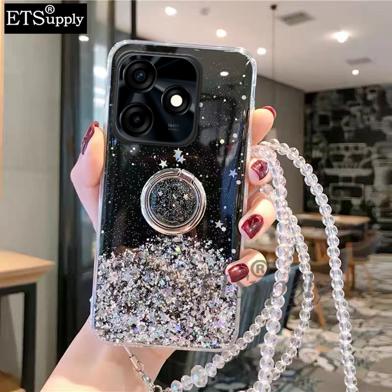 Phone case Tecno Spark 10 Pro 10C Shiny Ring Glitter Soft Transparent Holder Stand Back Cover with ring Stars Moon Girls Back cover Tecno Spark 10C 10Pro Case