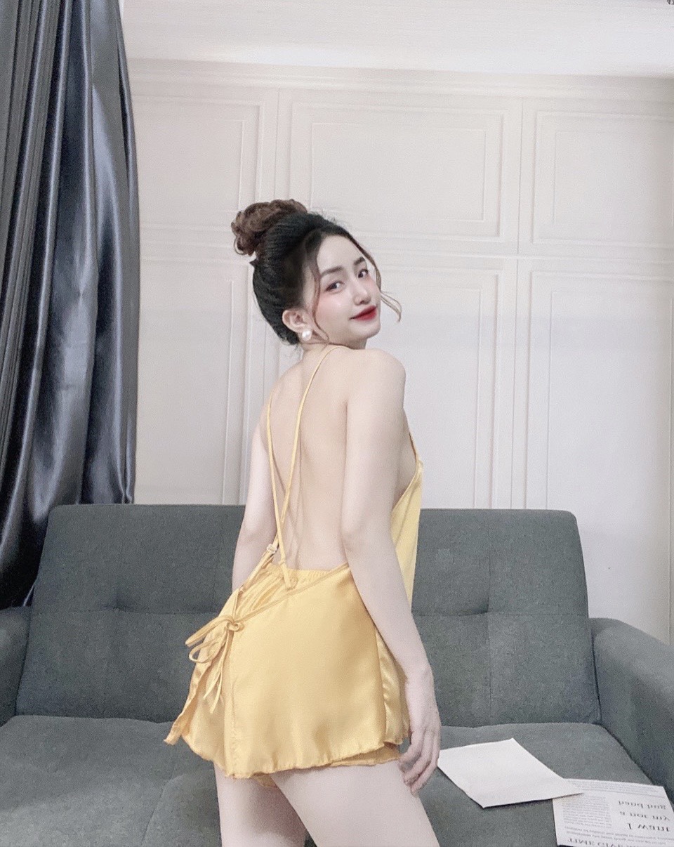 Set đồ ngủ yếm dây sexy Bộ ngủ Sexy lụa satin loại 1 mềm mịn Freesize dưới 60kg