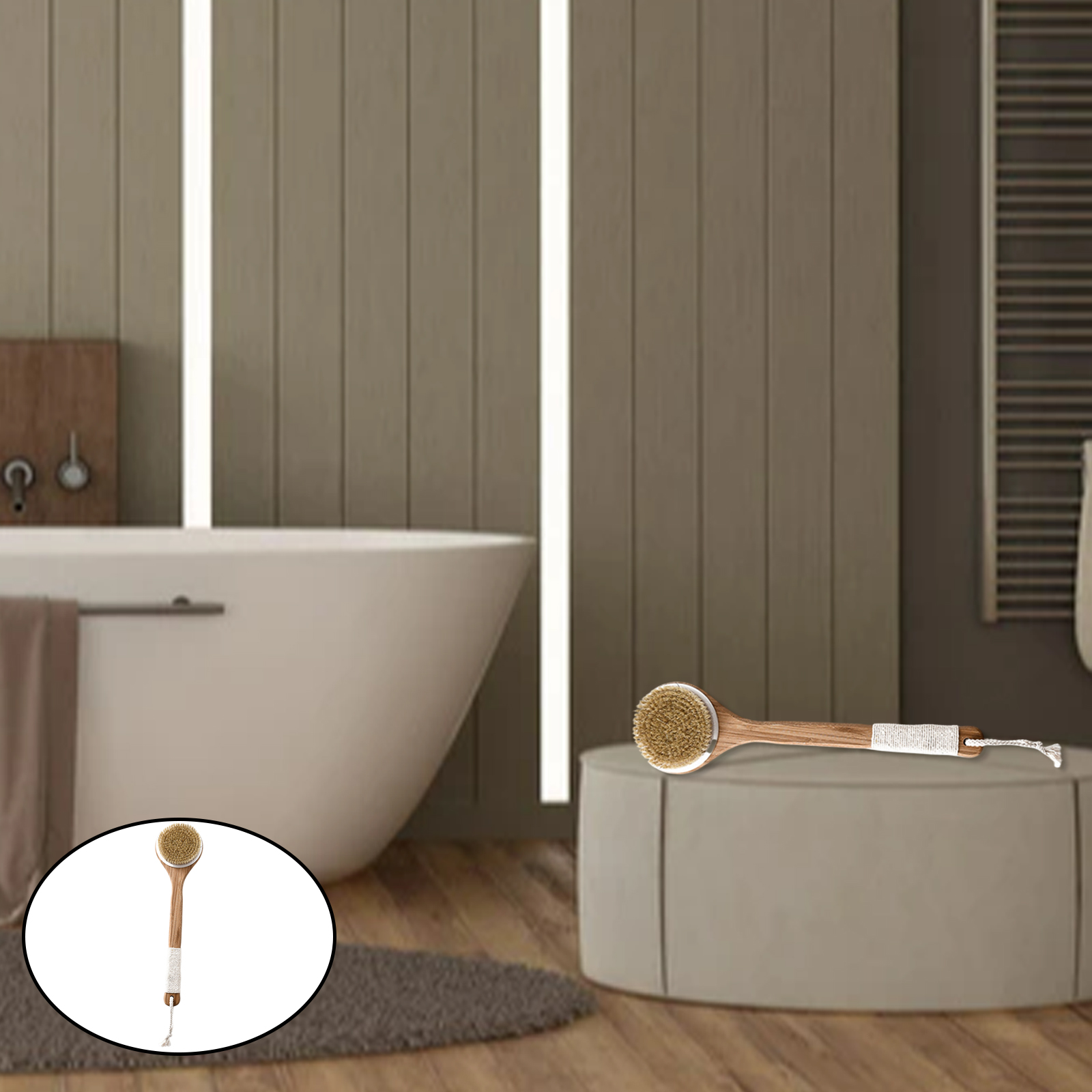Cuticate khô Spa da cọ tắm cơ thể chà lưng công cụ cán gỗ dài