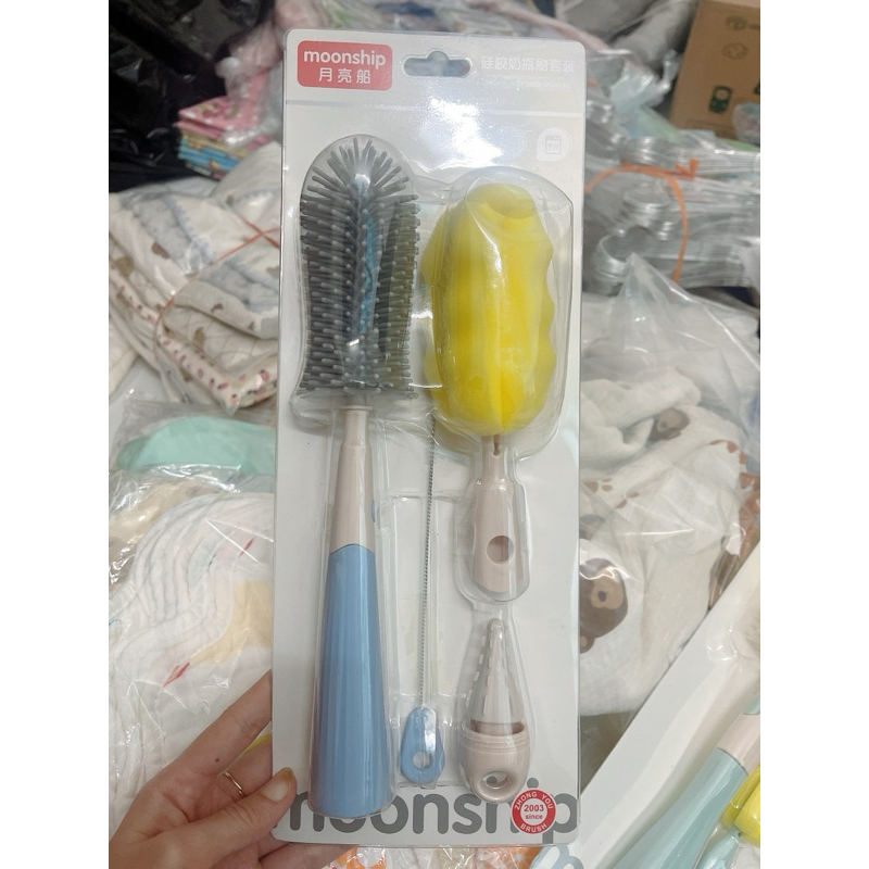 Bộ cọ rửa bình sữa núm ty 4 chi tiết Moonship 359, 355 cao cấp