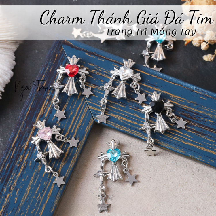 Charm Bạc Đính Đá Đủ Màu Trang Trí Móng Tay AB