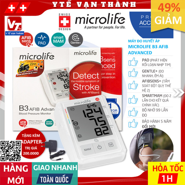 ✅ Máy Đo Huyết Áp Bắp Tay Microlife B3 AFIB (Cảnh Báo Đột Quỵ) | Thụy Sĩ | BẢO HÀNH 5 NĂM ĐỔI MỚI -VT0526 - Y Tế Vạn Thành