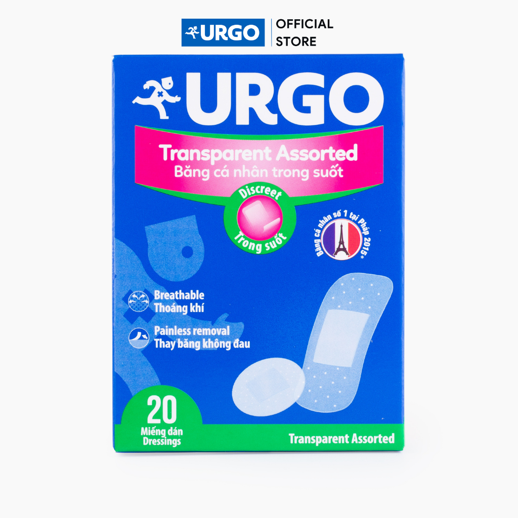 Băng cá nhân trong suốt Urgo Transparent Assorted (hộp 20 miếng)