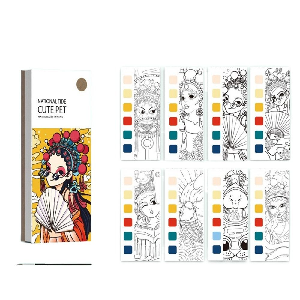 PANUCCI Portable 20 Pages Kindergarten Artist Tool Set Gouache Art DIY Coloring Books With Paint and Brush Watercolor Paper Blank Doodle Book Set Drawing Book