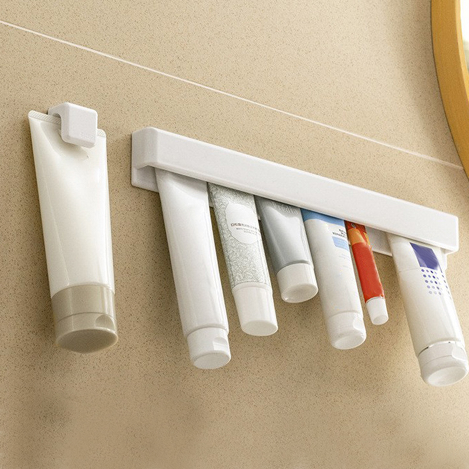 Wall-mounted Toothpaste Rack Wall Mount Toothpaste Holder Space-saving Toothpaste Holder with Adhesive Mount for Modern Bathrooms Heavy Duty Multi-functional Organizer Rack less Than