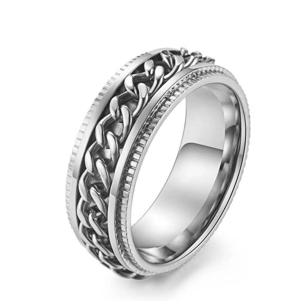 Embossed Rotating Titanium Steel Ring Fashion Men's and Women's ...