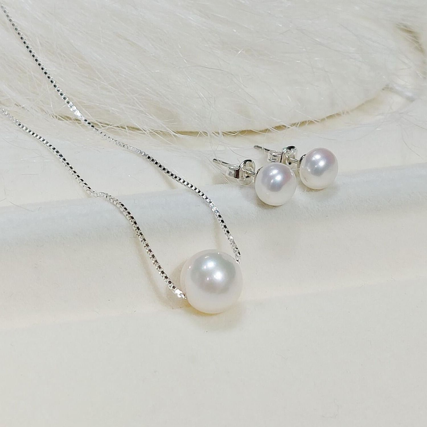 Lightning silver necklaces earrings míc face Pearl and Bud boys-committed real Pearl Silver Standard